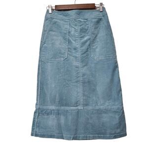 Boden Corduroy Skirt Womens 4 Turquoise Blue A Line Midi Length Modest Buttons